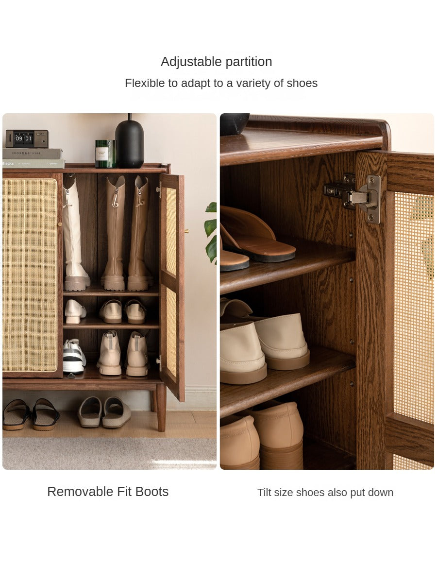 Oak Solid Wood Door Rattan Shoe Cabinet