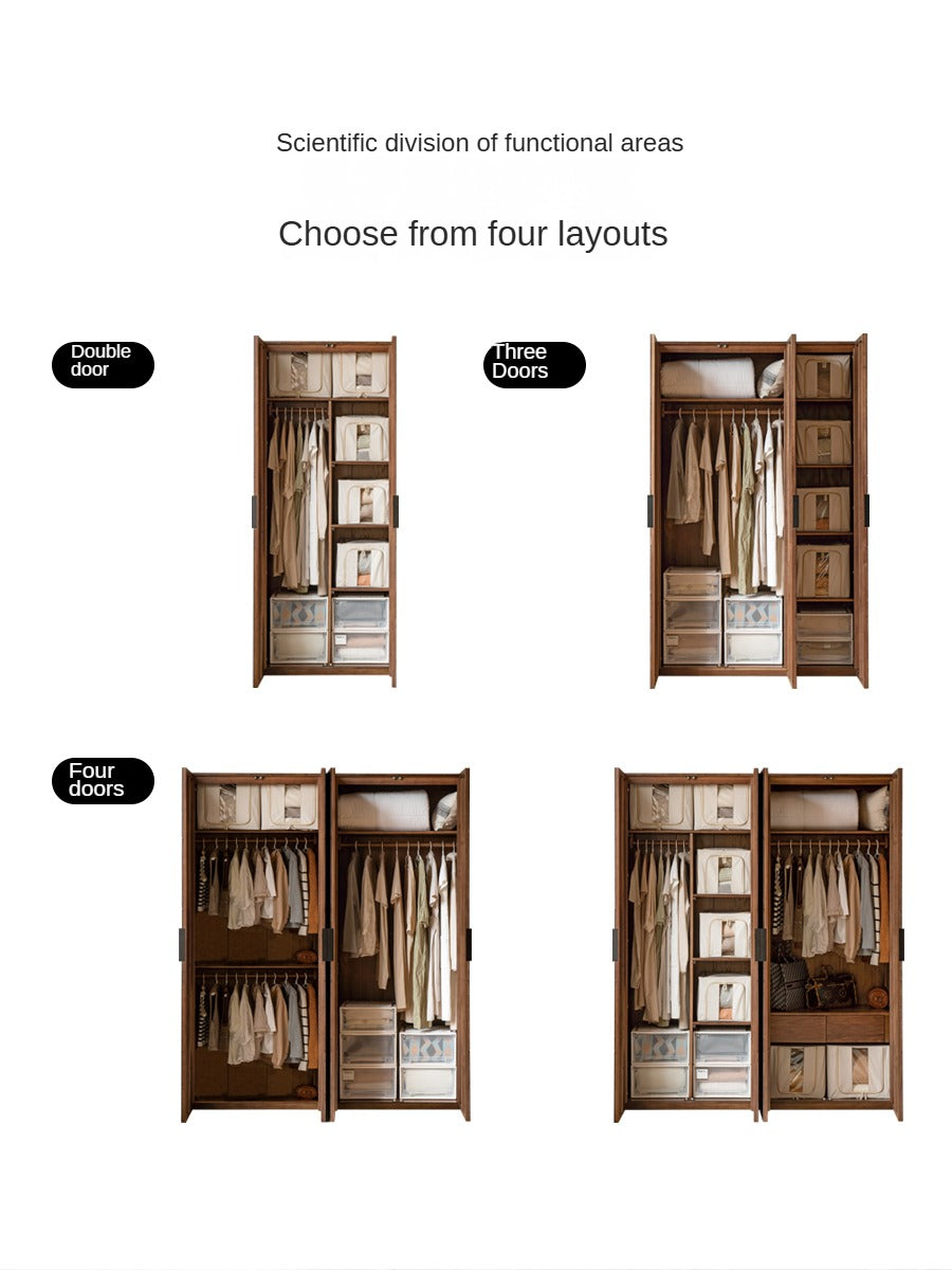 Black Walnut Solid Wood Wardrobe Combination Storage Cabinet