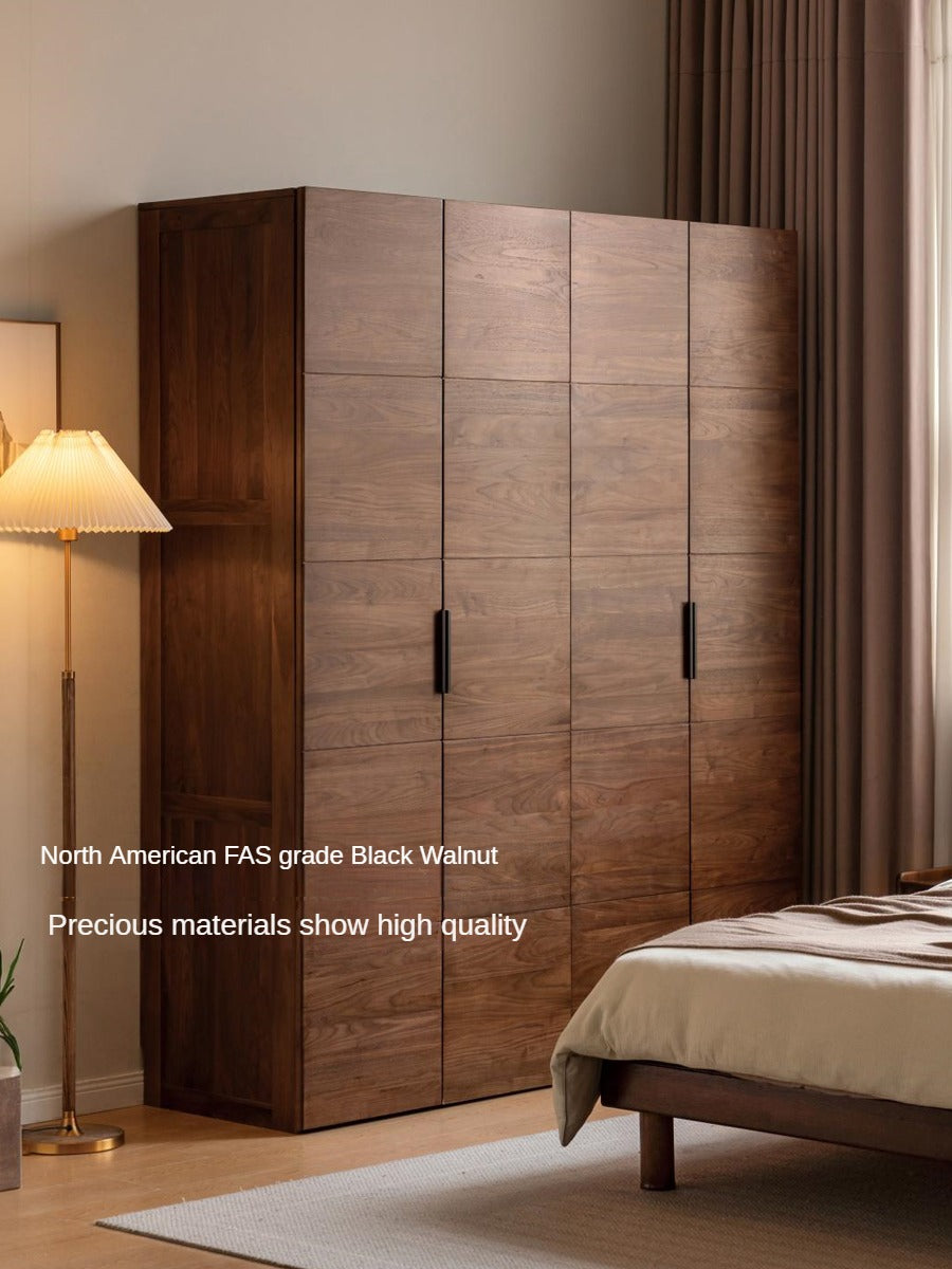 Black Walnut Solid Wood Wardrobe Combination Storage Cabinet