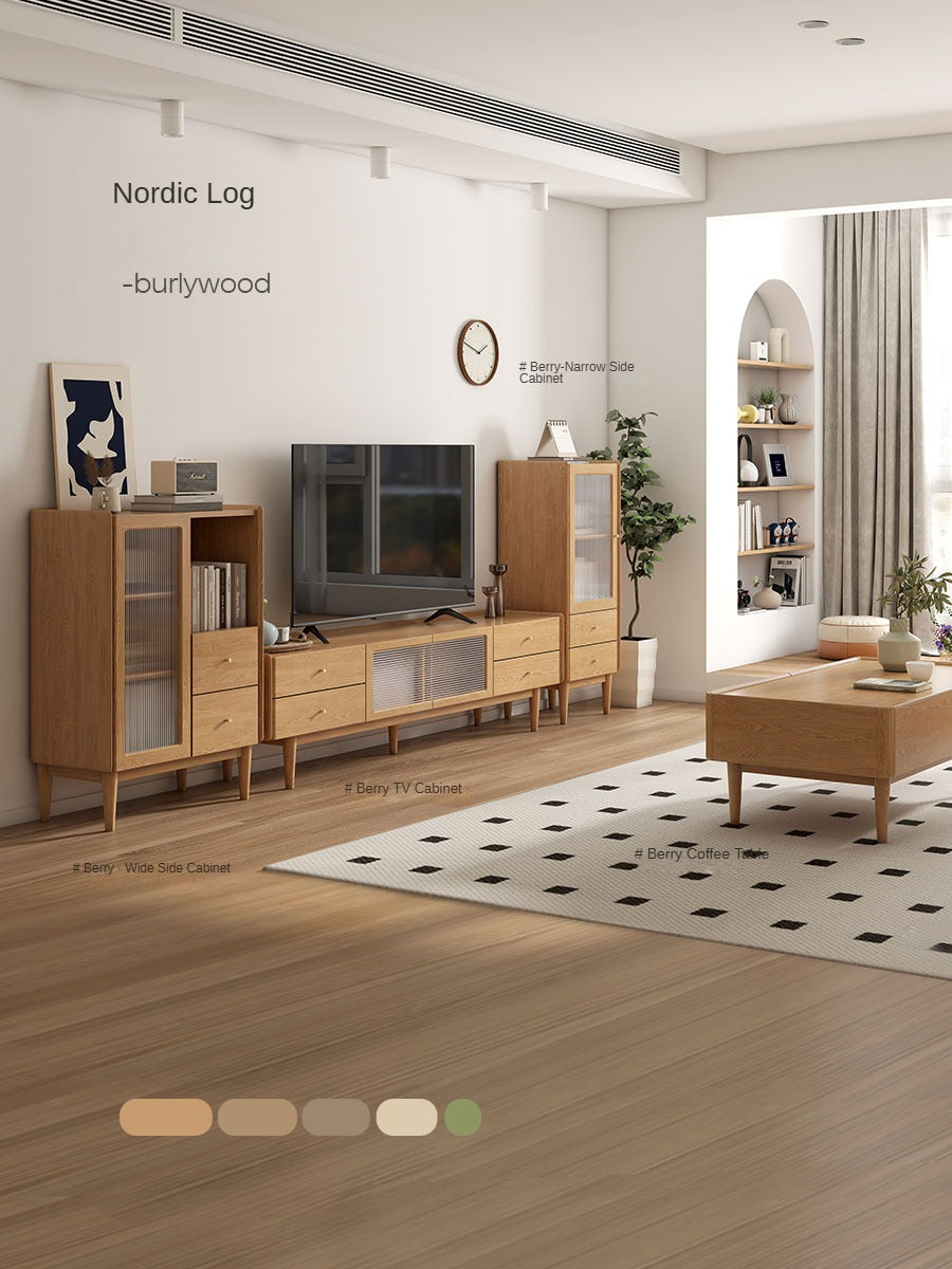 Ash Solid Wood Nordic White Wax TV Cabinet