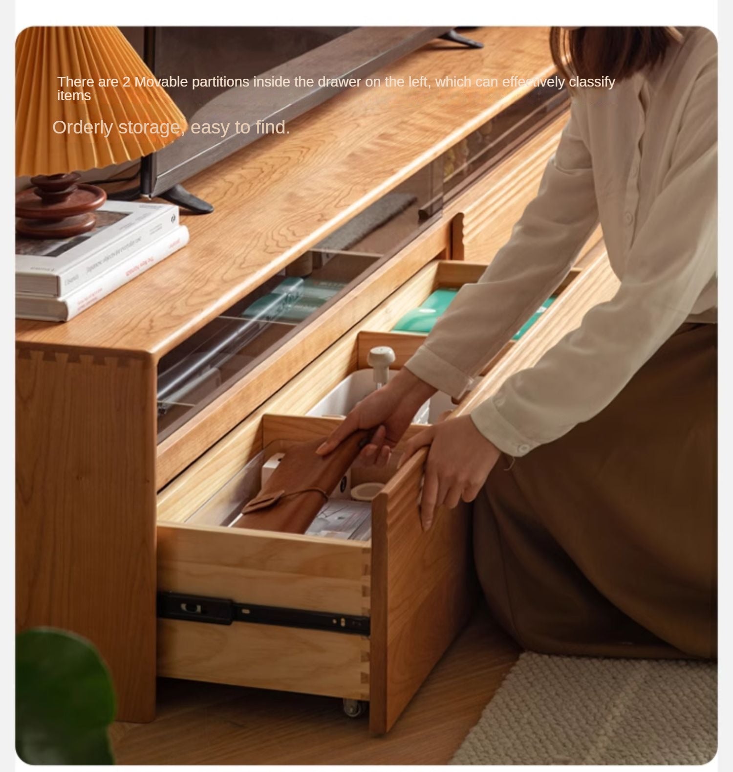 Cherry wood, Poplar solid wood floor TV cabinet