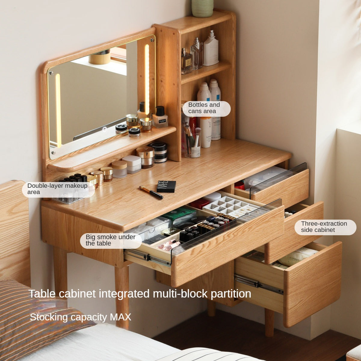 Oak Solid Wood Lighted Dressing Table