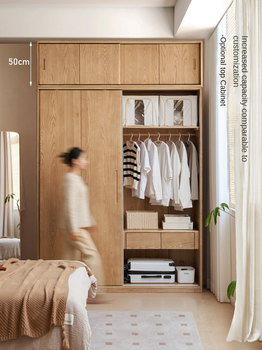 Ash Solid Wood Sliding Door Wardrobe