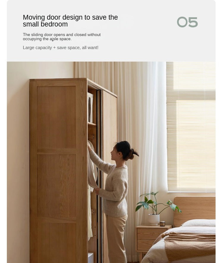 Ash Solid Wood Sliding Door Wardrobe