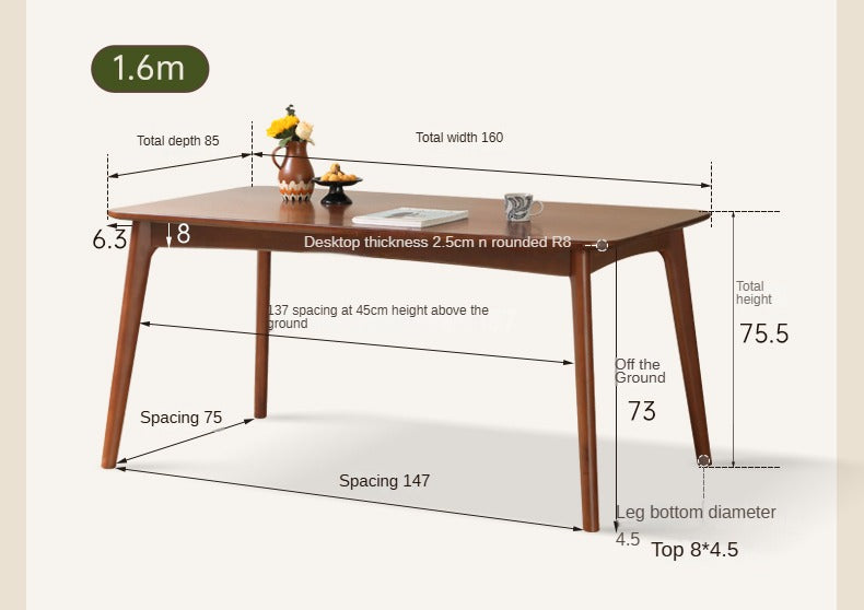 Poplar solid wood retro rectangular dining table