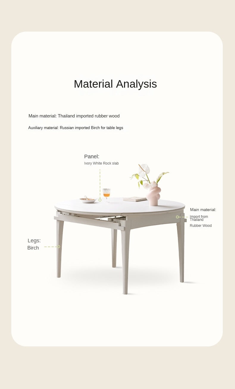 Rubber wood Folding Retractable Round Rock Plate Dining Table