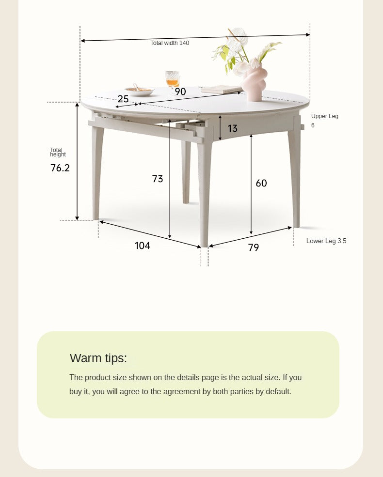 Rubber wood Folding Retractable Round Rock Plate Dining Table