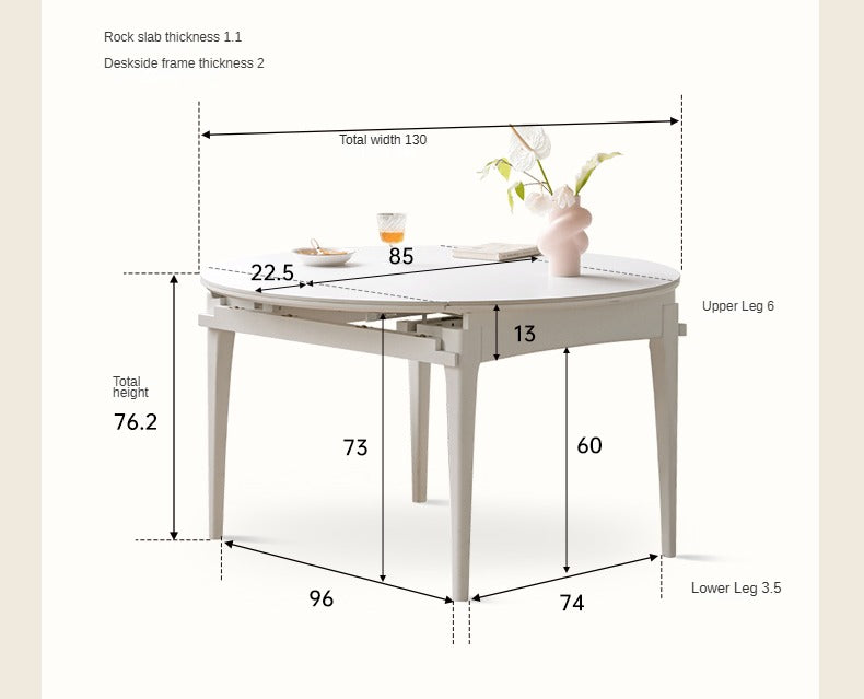 Rubber wood Folding Retractable Round Rock Plate Dining Table