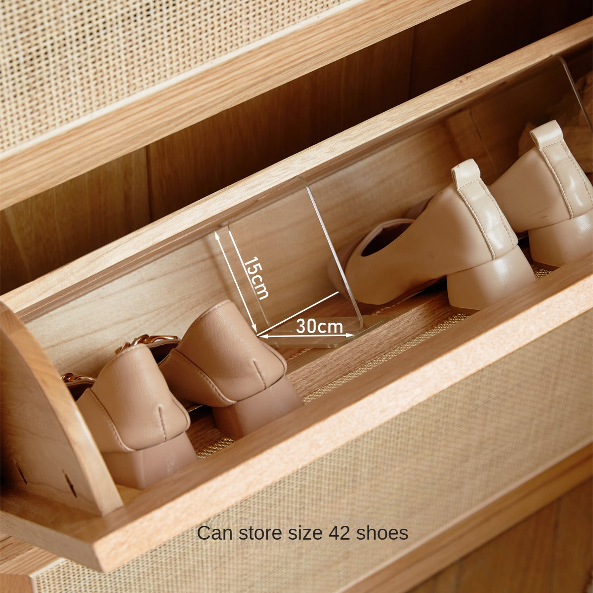 Oak Solid Wood Ultra-Thin Flap Door Rattan Shoe Cabinet