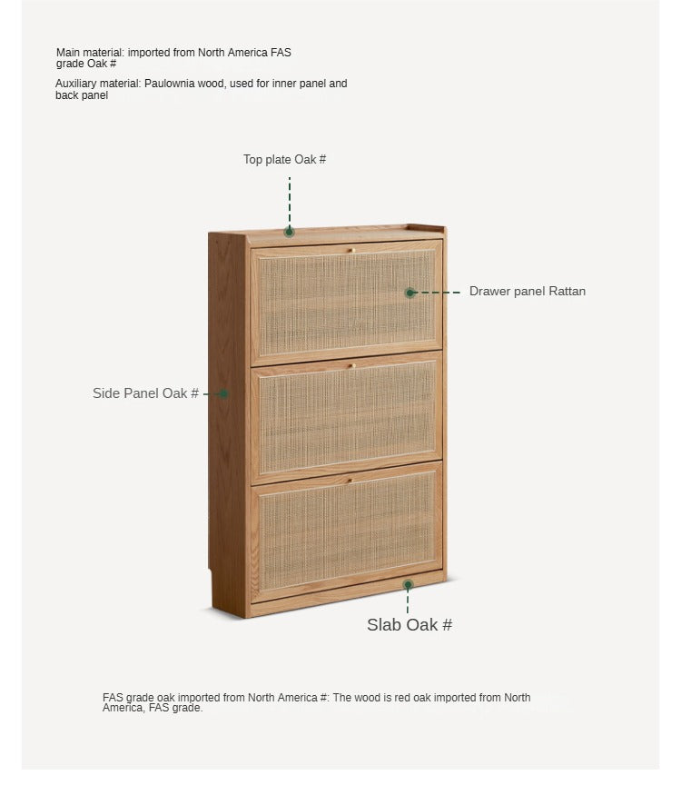 Oak Solid Wood Ultra-Thin Flap Door Rattan Shoe Cabinet