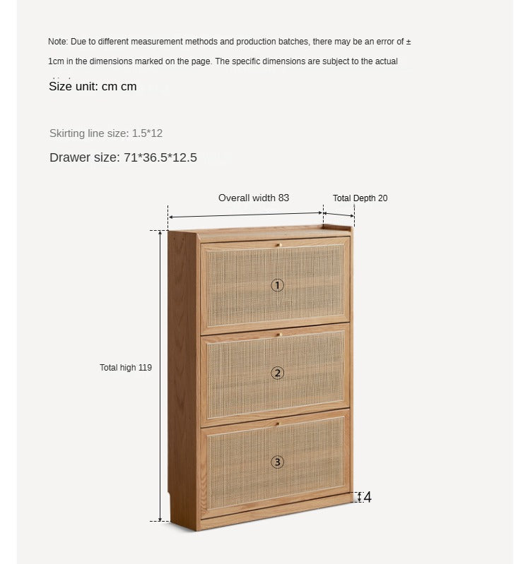 Oak Solid Wood Ultra-Thin Flap Door Rattan Shoe Cabinet