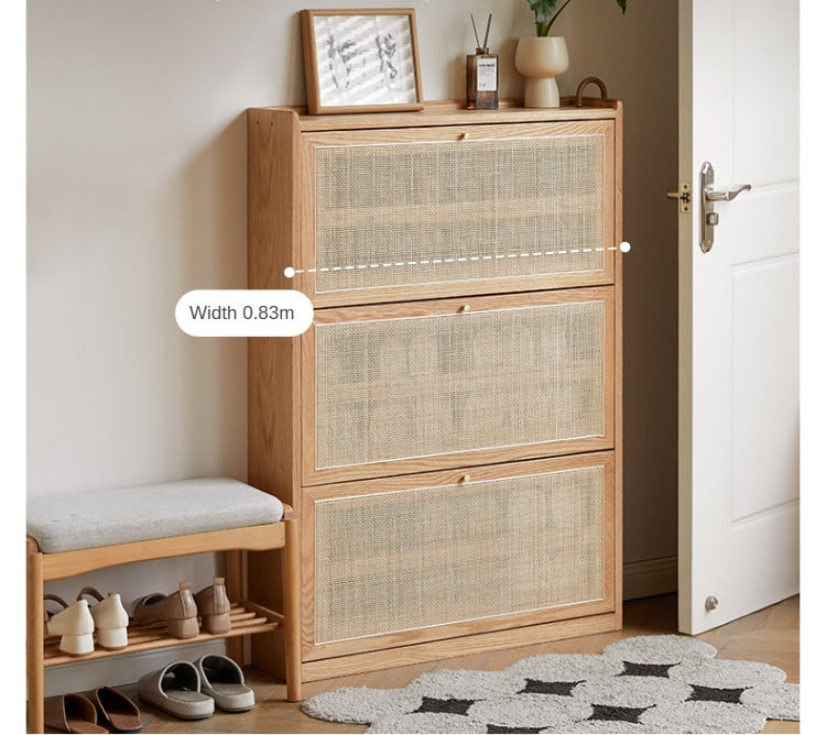 Oak Solid Wood Ultra-Thin Flap Door Rattan Shoe Cabinet