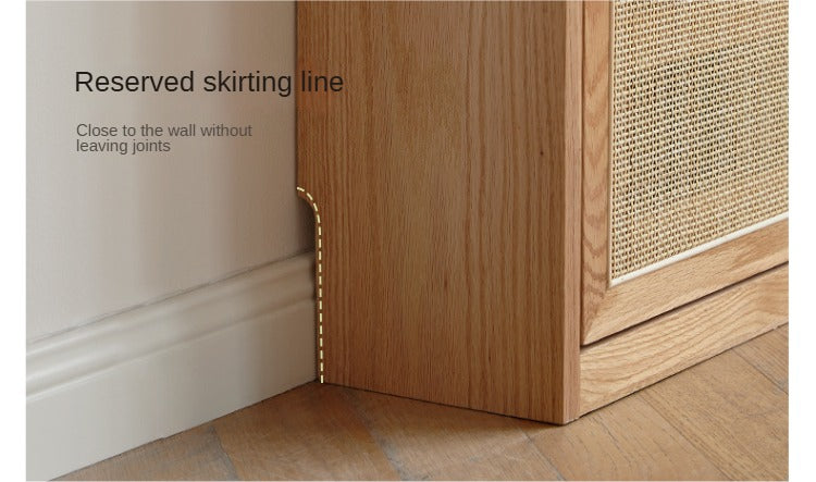 Oak Solid Wood Ultra-Thin Flap Door Rattan Shoe Cabinet