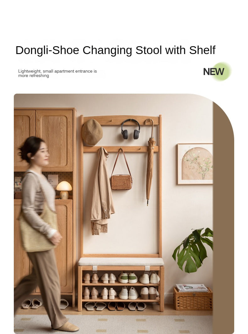 Oak Solid Wood Shoe Stool Hanger Entrance Partition