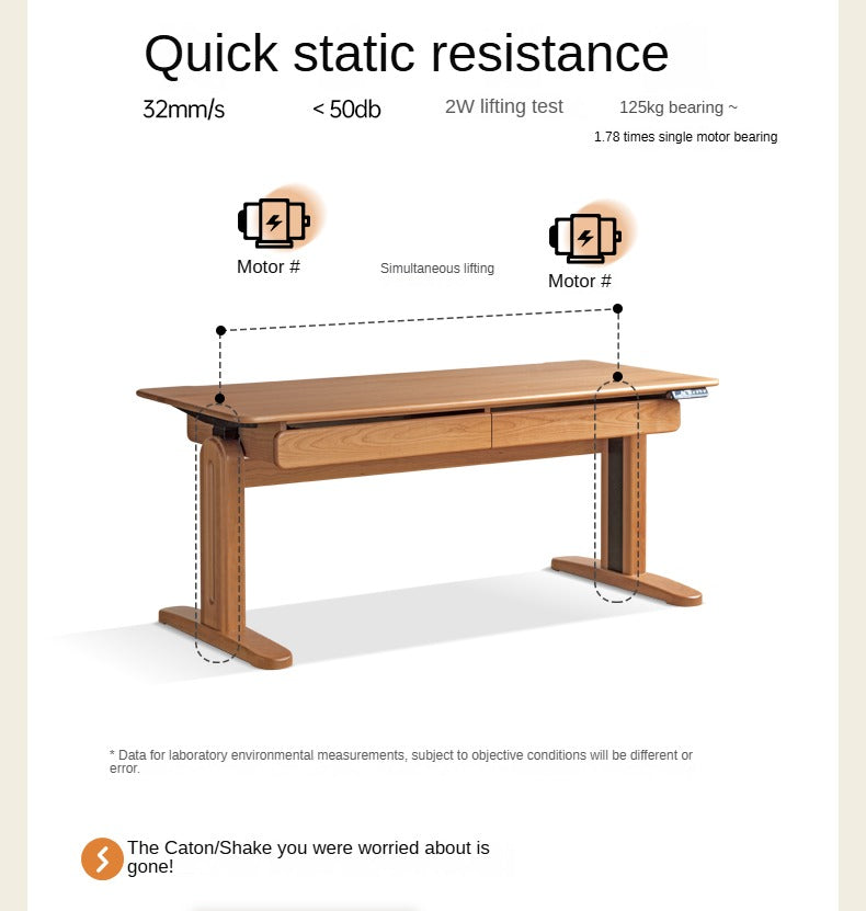 Cherry Solid Wood Electric Lift Dual Motor Office Desk