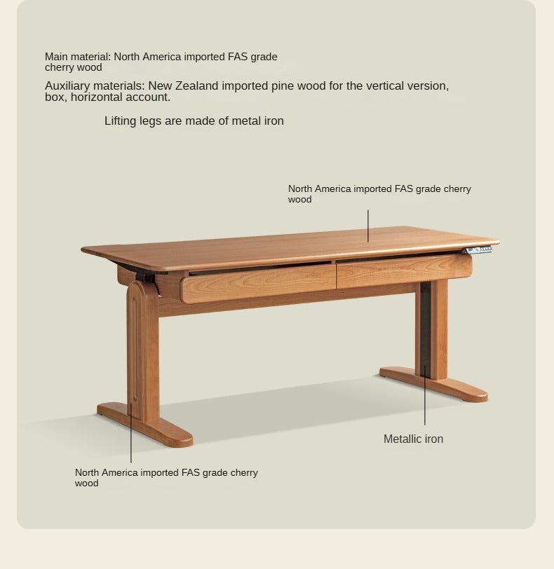 Cherry Solid Wood Electric Lift Dual Motor Office Desk