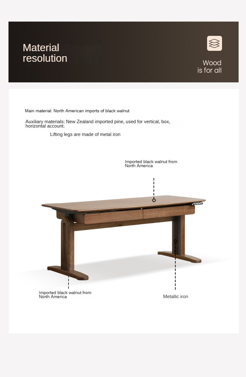 Black Walnut Solid Wood Electric Lift Desk