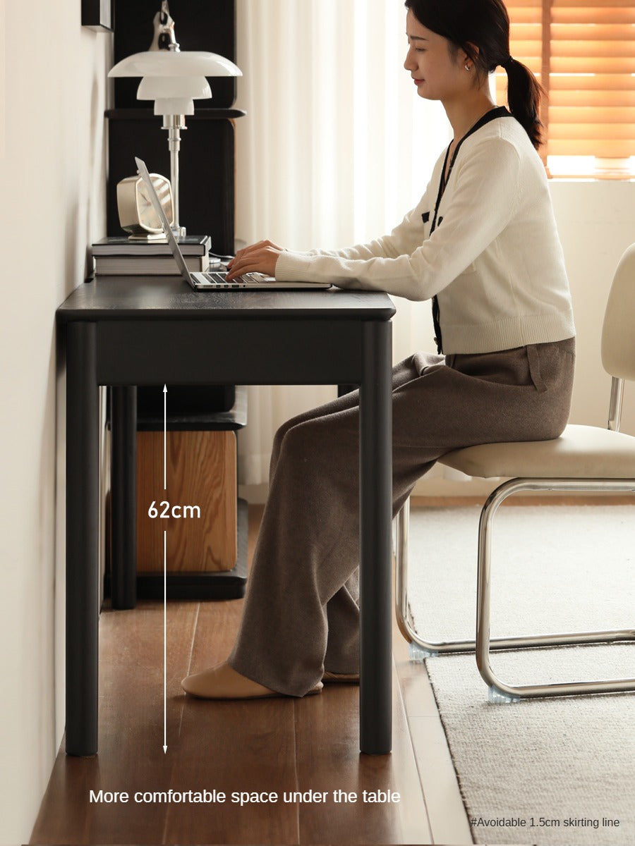 Oak Solid Wood Black Computer Desk