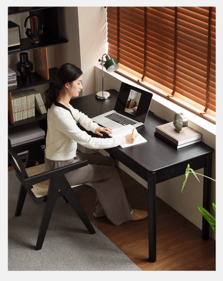 Oak Solid Wood Black Computer Desk