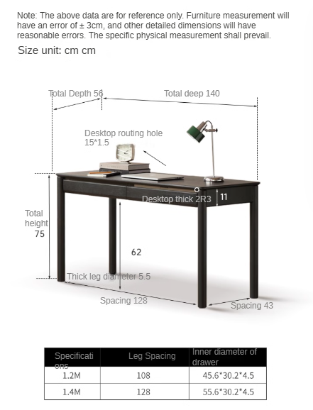 Oak Solid Wood Black Computer Desk