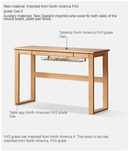 Oak Solid Wood Retractable Writing Narrow Desk