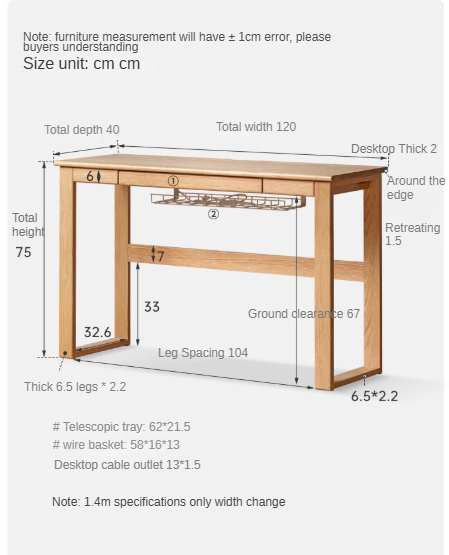 Oak Solid Wood Retractable Writing Narrow Desk