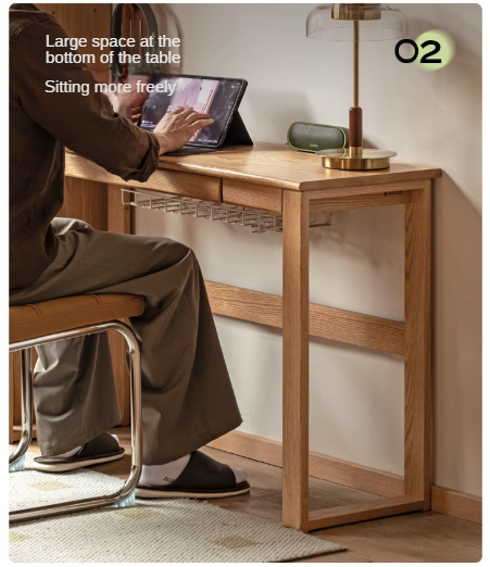 Oak Solid Wood Retractable Writing Narrow Desk