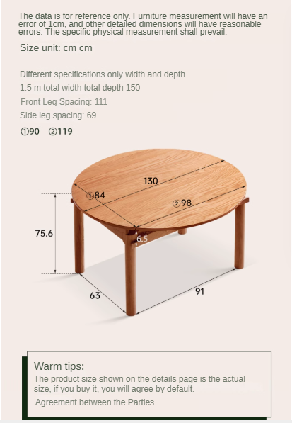 Cherry wood Retractable folding round table )