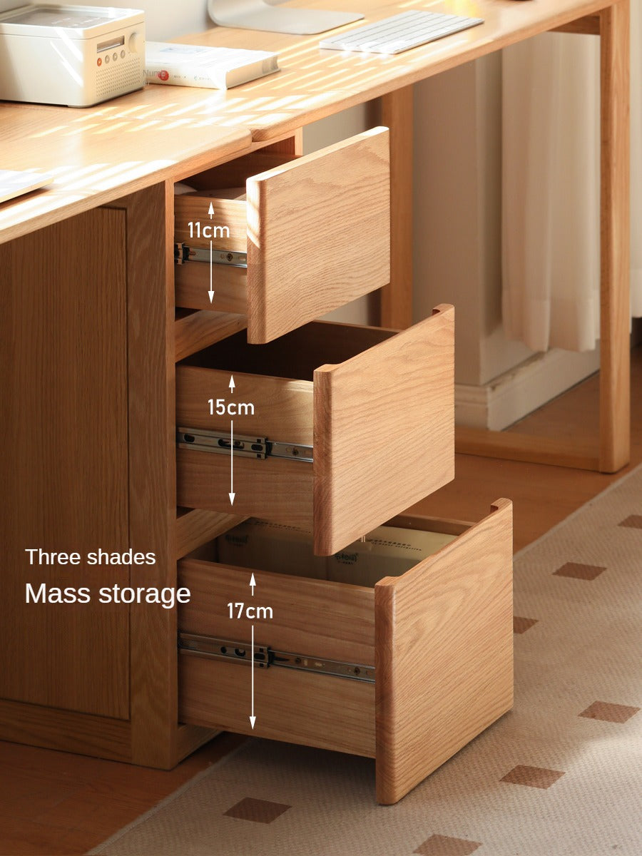 Oak solid wood double computer table with drawer