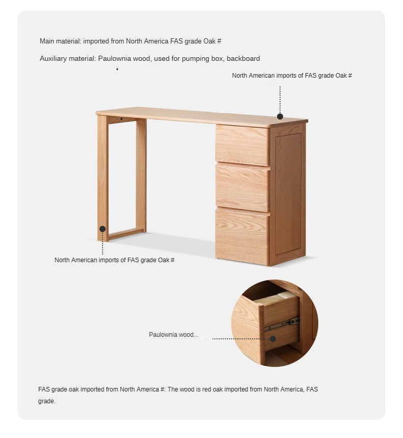 Oak solid wood double computer table with drawer