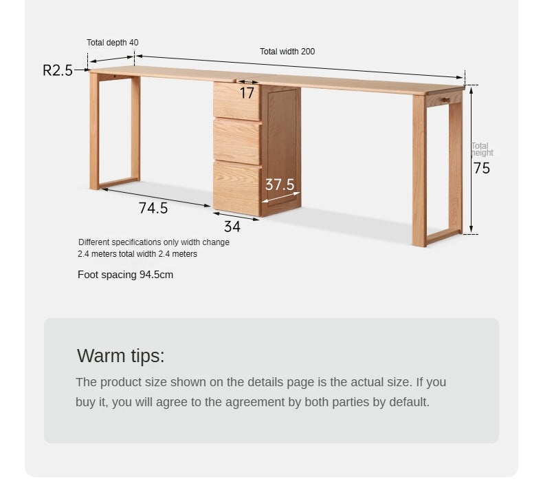 Oak solid wood double computer table with drawer