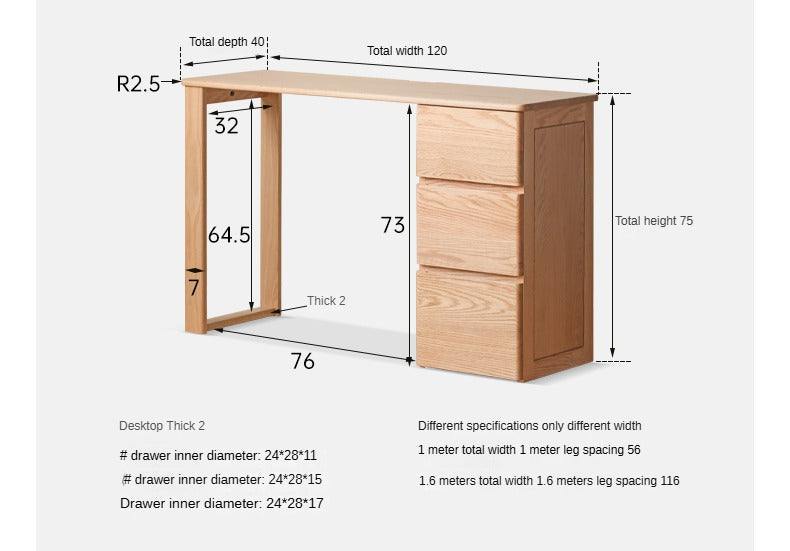 Oak solid wood double computer table with drawer