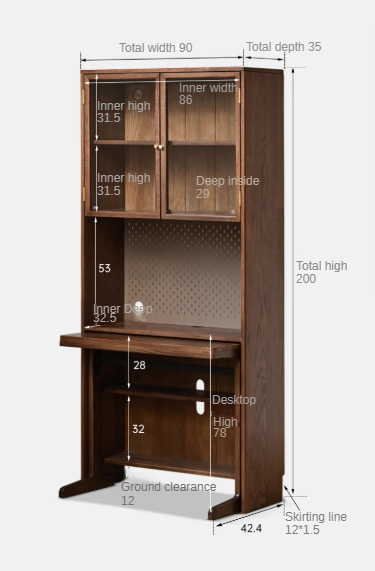 Oak Solid Wood Desk Bookshelf Computer Desk Study Table