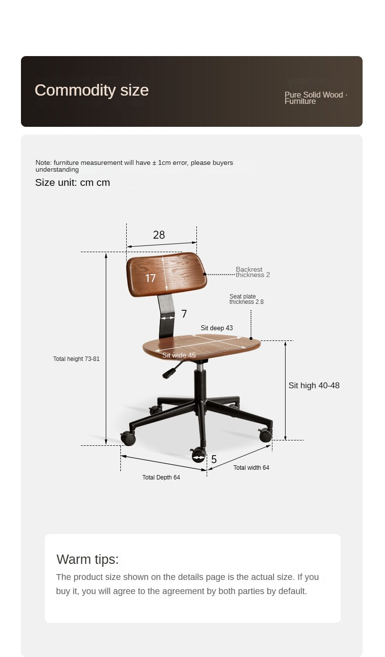 Oak Solid Wood Modern Simple Lift Computer Rotatable Chair