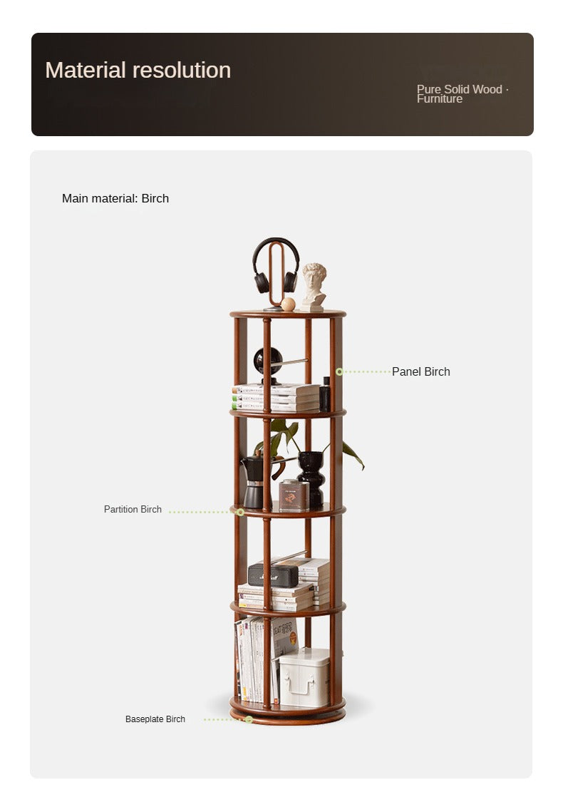 Poplar Solid Wood Bookshelf Floor Rotating Rack