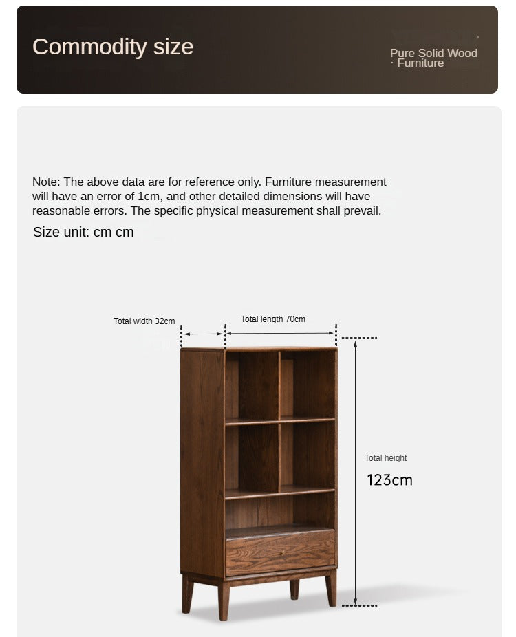 Oak Solid Wood Bookcase Open Storage Cabinet