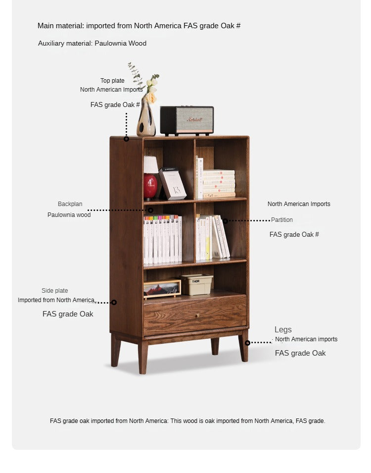 Oak Solid Wood Bookcase Open Storage Cabinet