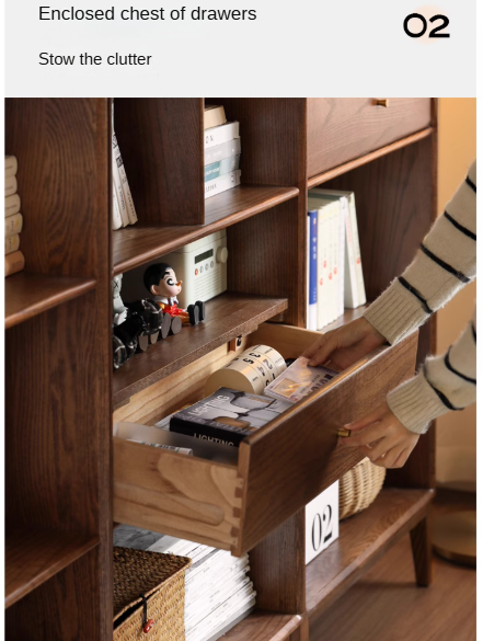 Oak Solid Wood Bookcase Open Storage Cabinet