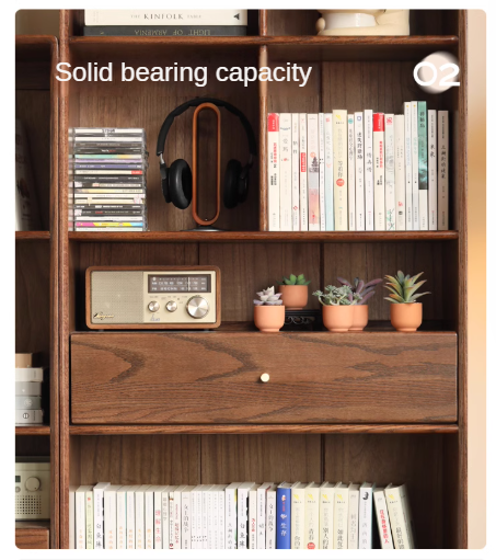 Oak Solid Wood Bookcase Open Storage Cabinet