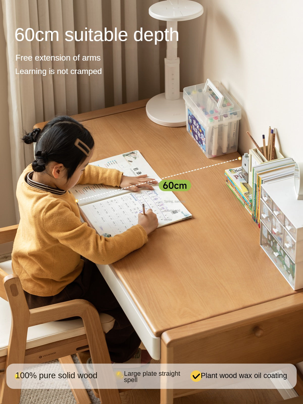 Beech solid wood bookshelf integrated children's desk