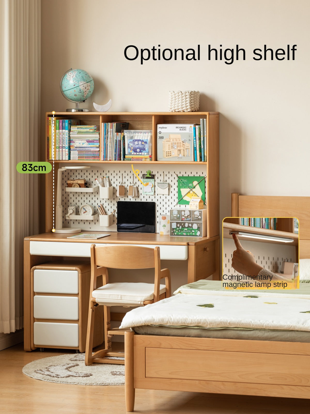 Beech solid wood bookshelf integrated children's desk