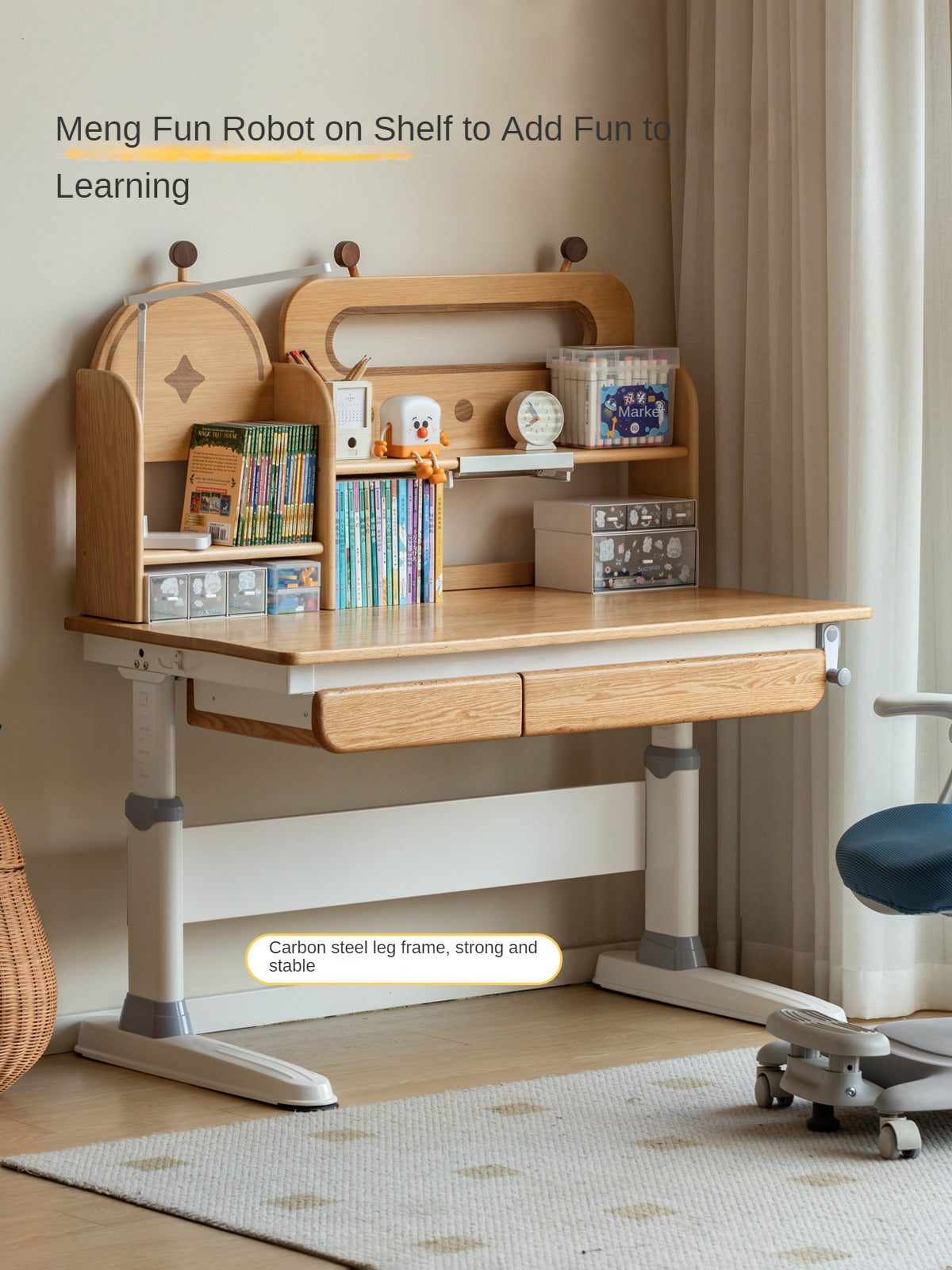 Oak Solid Wood Children's Study Desk Bookshelf