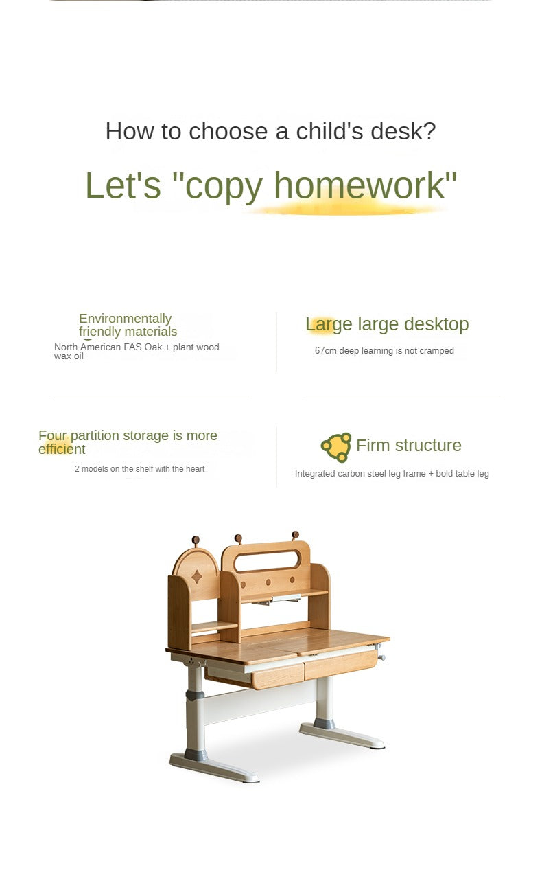 Oak Solid Wood Children's Study Desk Bookshelf