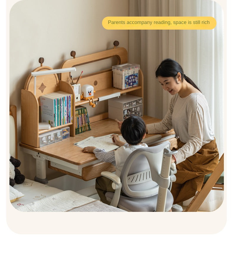 Oak Solid Wood Children's Study Desk Bookshelf