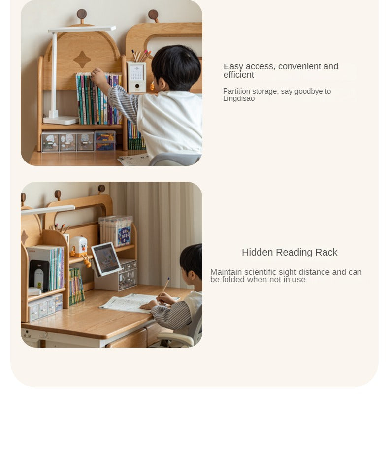 Oak Solid Wood Children's Study Desk Bookshelf