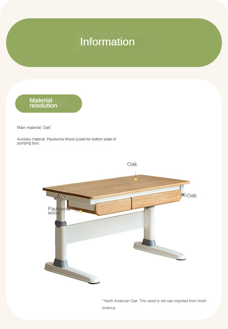 Oak Solid Wood Children's Study Desk Bookshelf