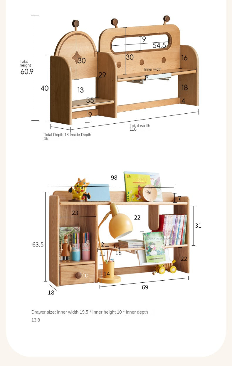 Oak Solid Wood Children's Study Desk Bookshelf