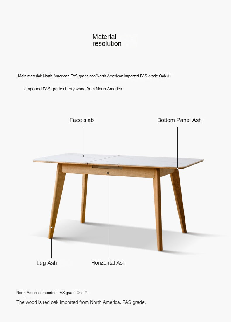 Ash, Cherry, Oak Solid Wood Rock Retractable Rectangular Table