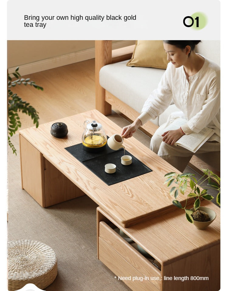 Oak solid wood telescopic modern tea table: