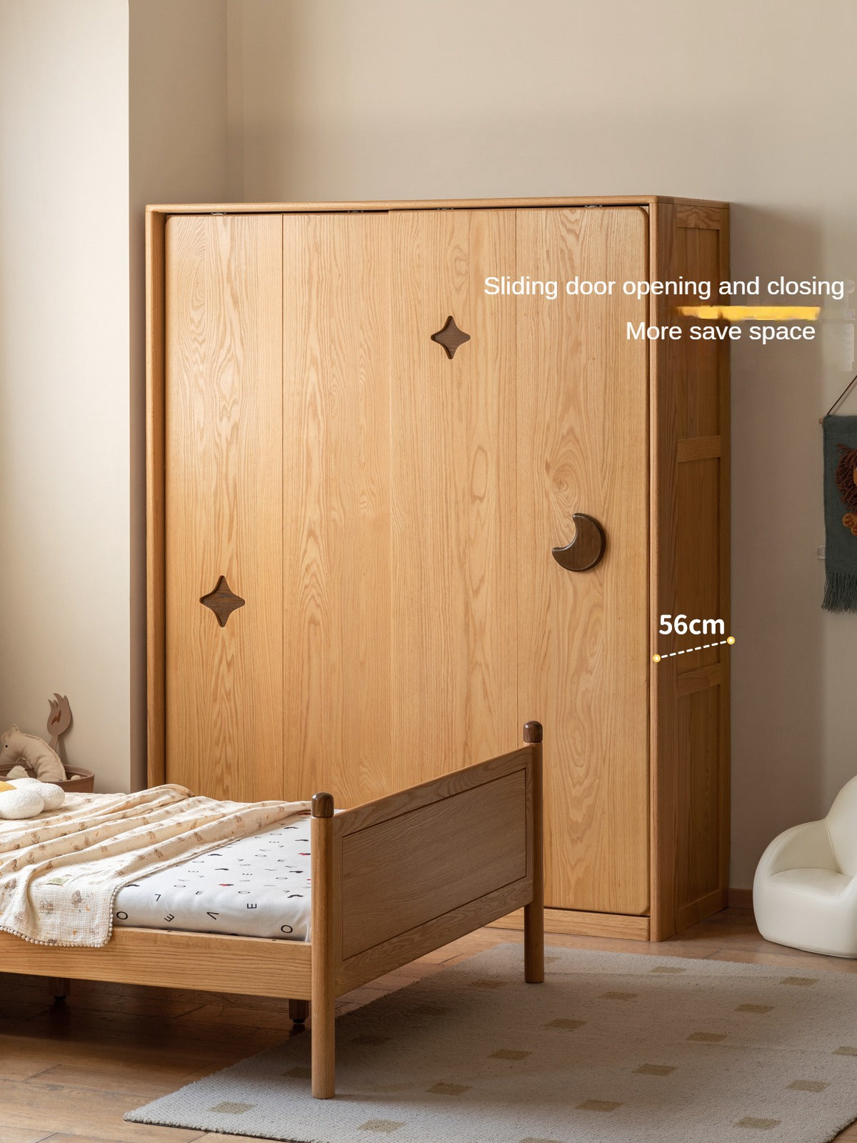 Oak Solid Wood Children's Sliding Door Wardrobe